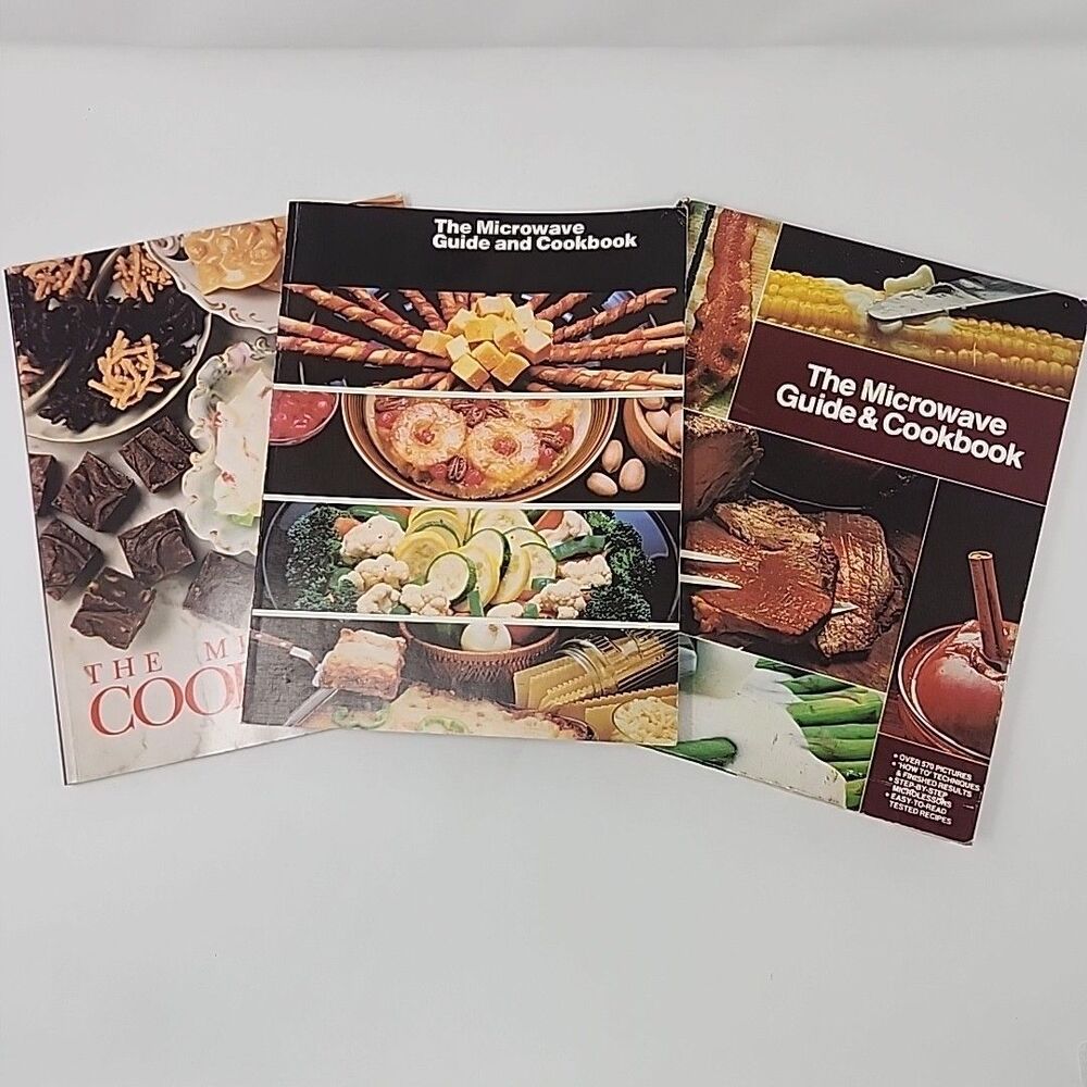 Vintage 1980 Microwave Cookbooks Bundle - Set of 3 (1 HC 2 PB) Recipe Books